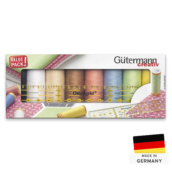 Kit 8 fils à coudre Gutermann + règle omnigrid Kit 8 fils à coudre Gutermann + règle omnigrid