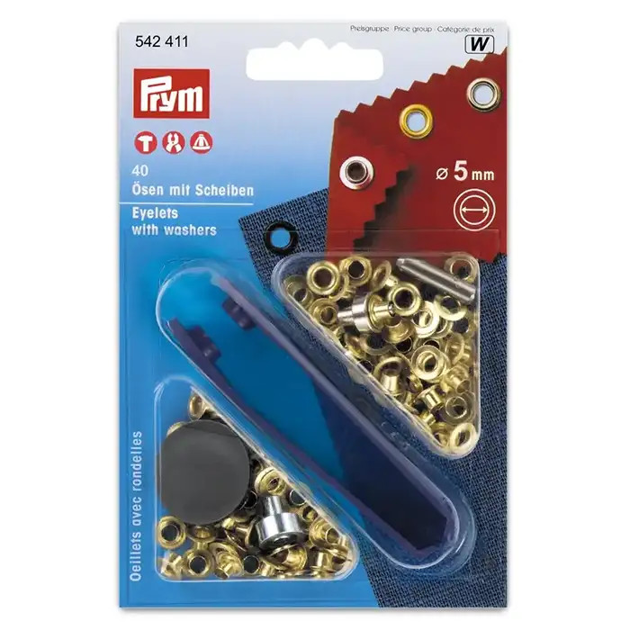 Oeillets et rondelles 5mm dorés Prym Oeillets et rondelles 5mm dorés Prym