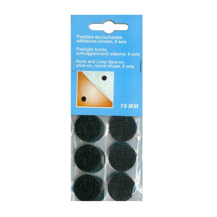 Pastilles accrochantes adhésives rondes noires 19mm (8) Pastilles accrochantes adhésives rondes noires 19mm (8)