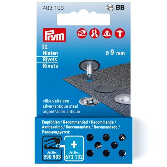 Recharge rivets 9mm argent acier antique Prym Recharge rivets 9mm argent acier antique Prym