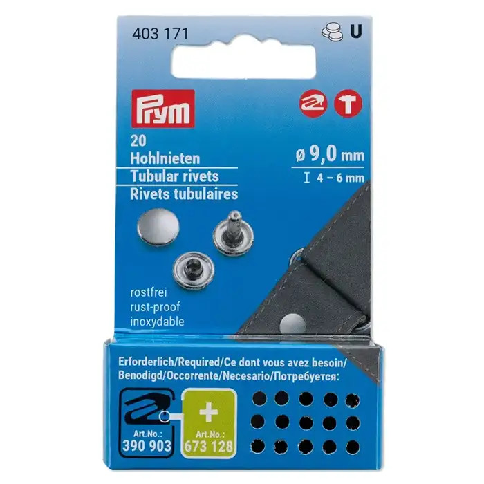 Rivets tubulaires argent (20pcs) D:9mm 4-6mm Prym Rivets tubulaires argent (20pcs) D:9mm 4-6mm Prym