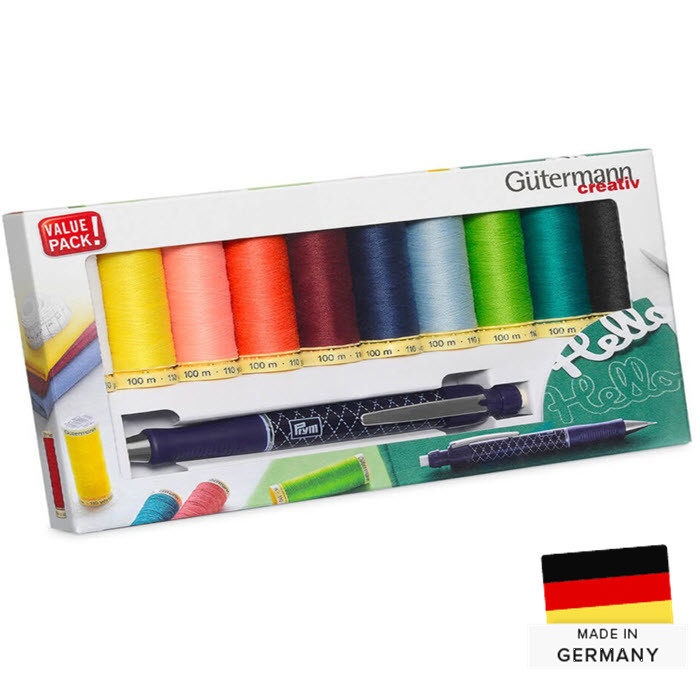 Set de 10 fils Gutermann 100m et stylo à mines Set de 10 fils Gutermann 100m et stylo à mines