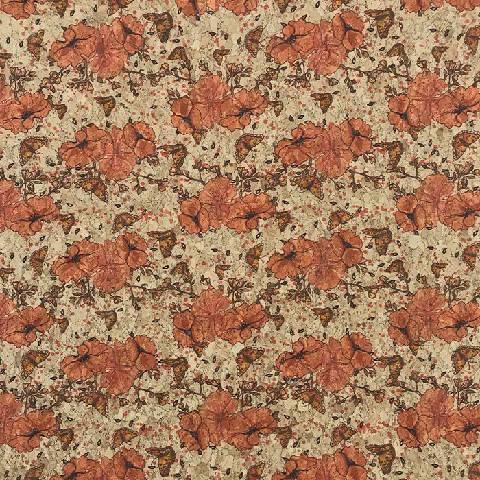 Tissu liège Papillons et fleurs Corcoon par 50cm Tissu liège Papillons et fleurs Corcoon par 50cm